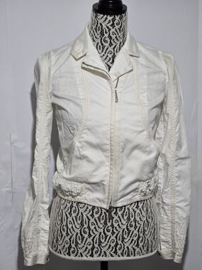 Armani Exchange Women's Cream Zip-Front Jean Jacket